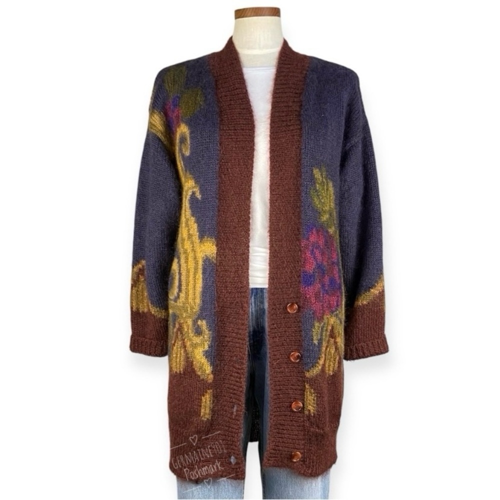 Vintage Linda Allard For Ellen Tracy Oversized Floral Paisley Cardigan Sweater
